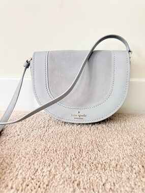 kate spade Light Gray Suede & Leather Crescent Crossbody